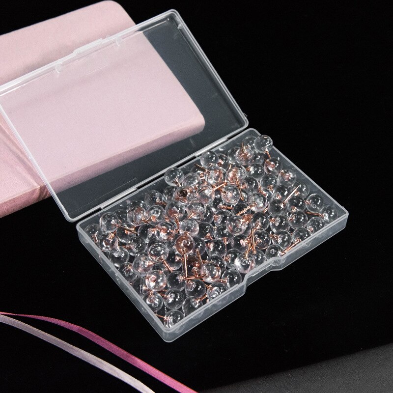 100Pcs Rose Gold Push Pins Punaises Transparante Plastic Ronde Head Kaart Kopspijkers Voor Opknoping Foto 'S Posters Documenten Muur Kaarten