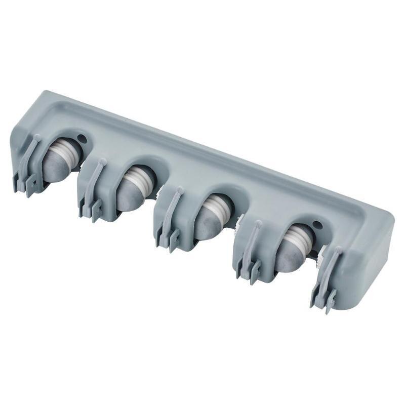 Soporte de plástico ABS para escoba de baño, herramienta mágica para fregona, estante para fregona de cocina, multifuncional, con gancho: Gray 4 tow 5 hooks