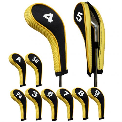 10 pçs/set portátil golf club putter cabeça zíper longo pescoço capa protetora caso: Amarelo