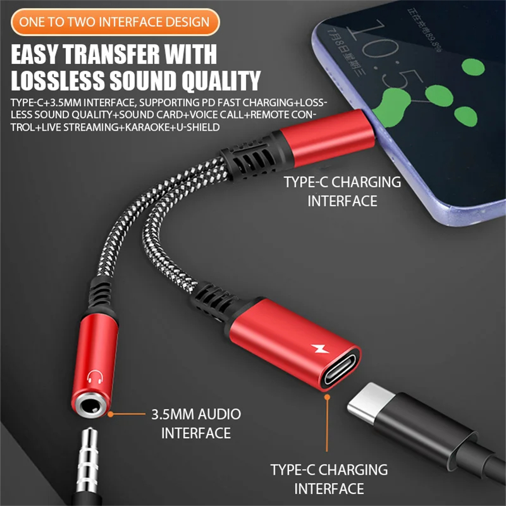 Nbili 2 in1 USBC do 3.5mm gniazdo słuchawkowe typu C PD 60W ładowanie Audio Aux adapter do iPhone 15 iPad Pro Samsung S24 Xiaomi Huawei