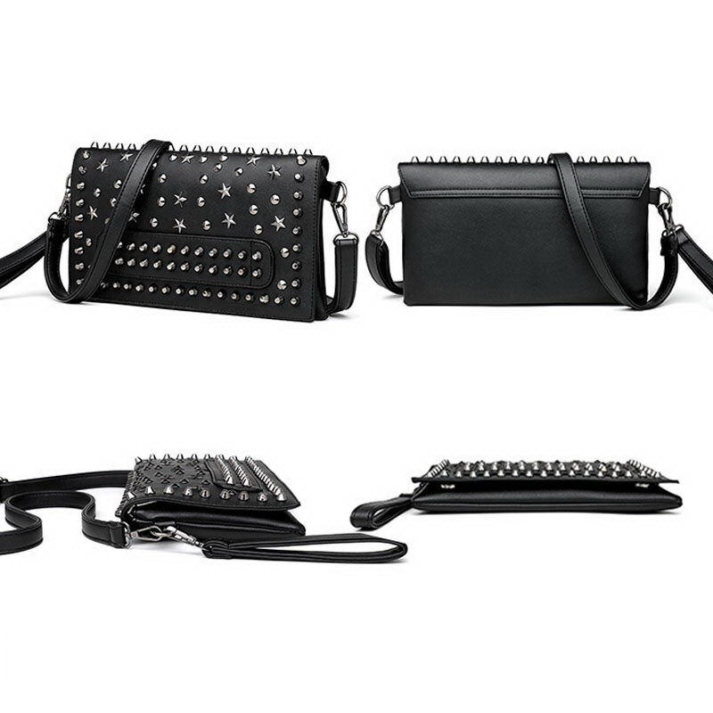 Diinovivo punk kvelden clutch vesker kvinner rivet star skulderveske kvinnelige klassiske crossbody vesker veske og veske dame whdv 1393