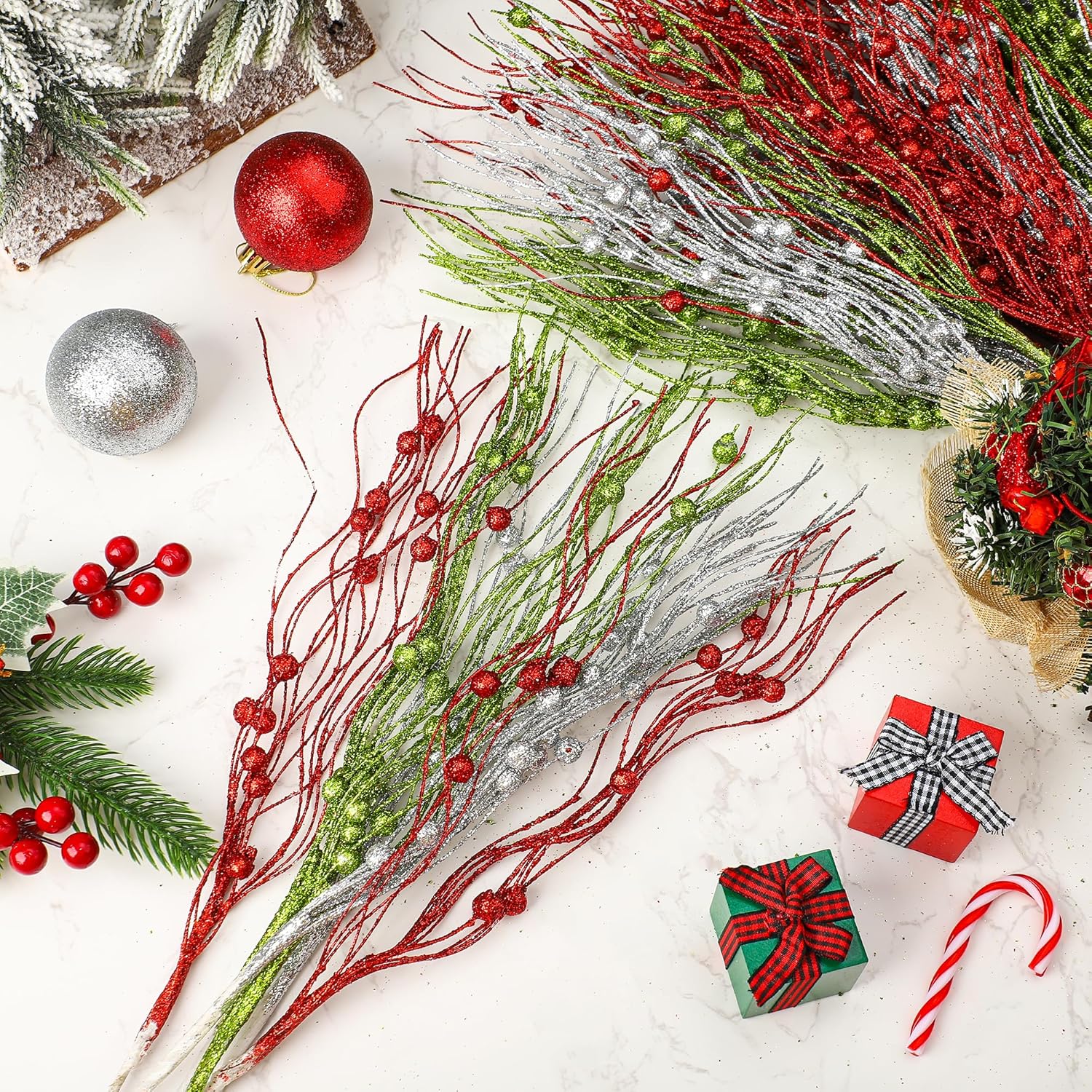 15 stuks kerstversiering glitter bessen kunstbloemen boeket kerstboom ornamenten voor thuis nieuwjaar navidad cadeau decor