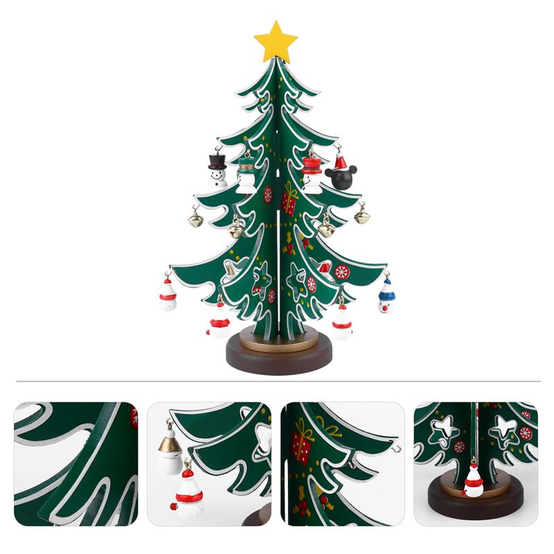 1 set houten kerstboomblokken, kerstboom speelgoedversiering, bureau-ornament, feestelijk rekwisiet voor kinderen