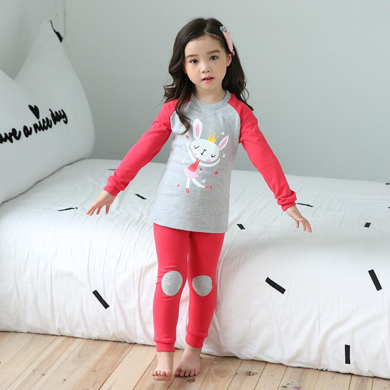 Piger trykt tegneserie dansende kanin børn pyjamasbukser lange ærmer rund hals sæt børn nattøj nattøj outfit