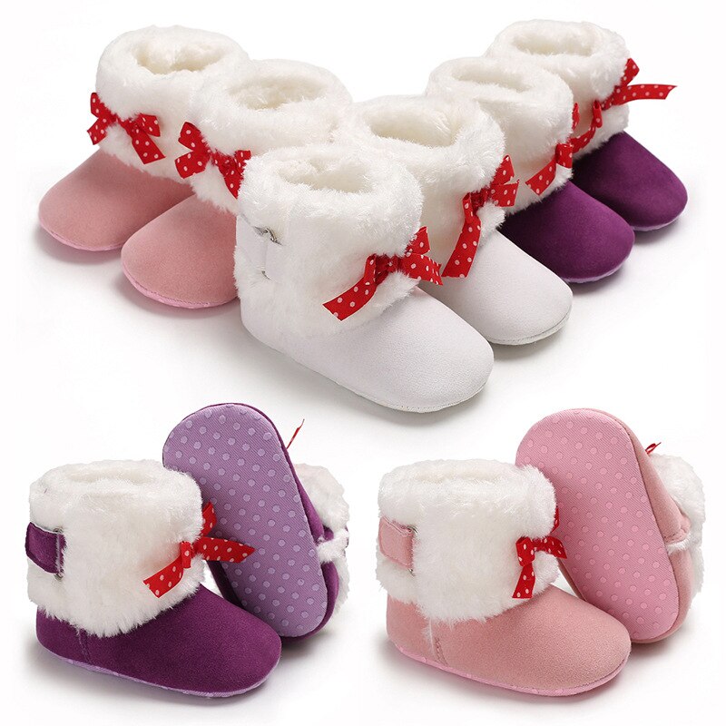 Cute Bow Baby Girl Boots Plush Newborn Baby Girl Boy Boots Infant Toddler First Walkers Shoes Winter Thick Warm Non-Slip Boot