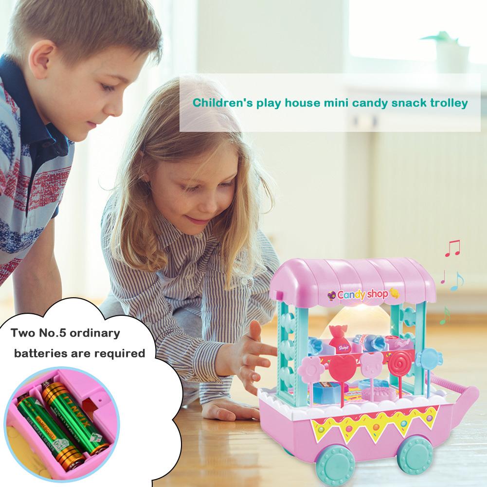 Mini carrito de golosinas para niños, resistente al medio ambiente ABS 19 juegos de bricolaje con música ligera