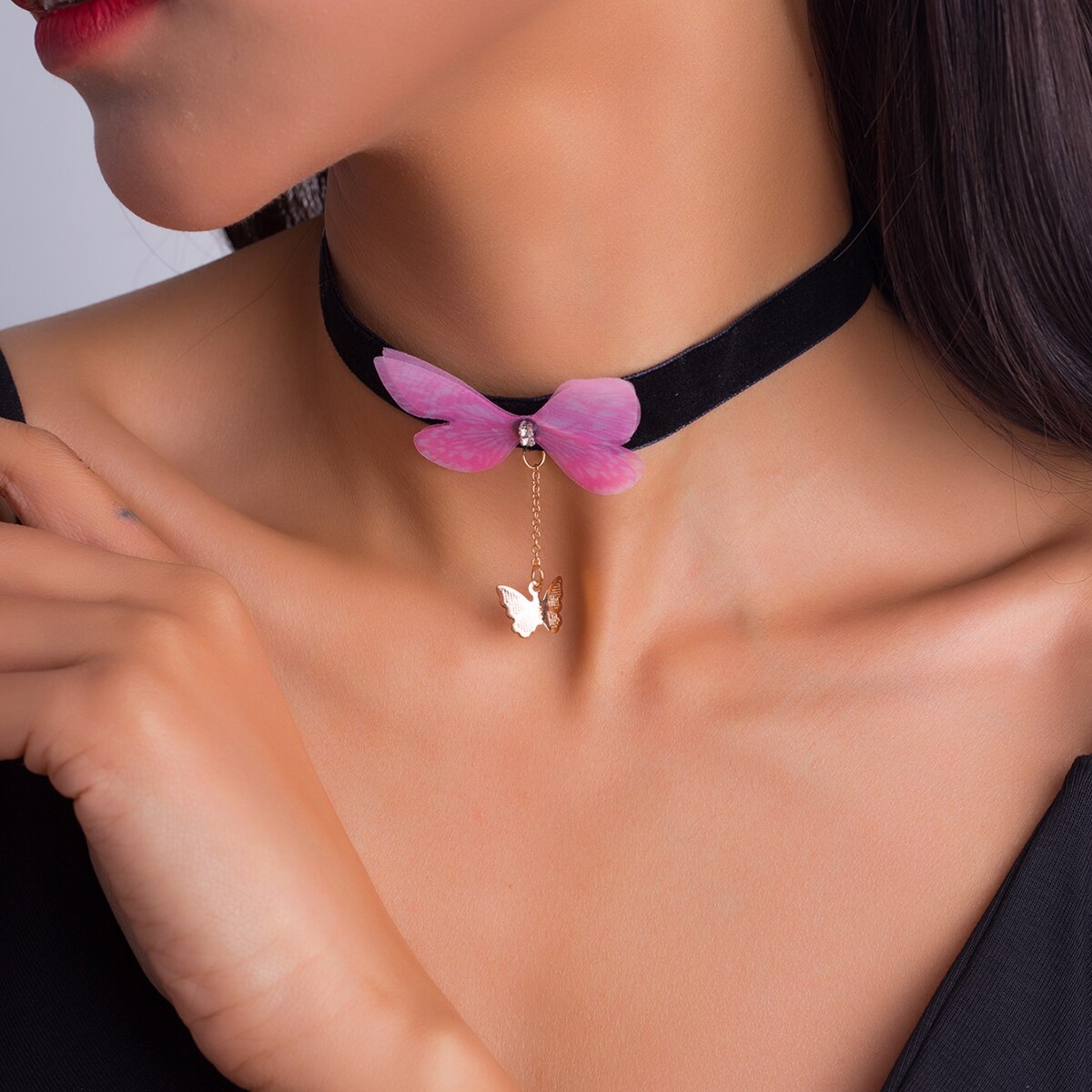 Mode Sexy Zwart Fluwelen Chokers Kettingen Punk Stijl Verklaring Kristal Liefde Harten Ketting Voor Vrouwen Partij Sieraden