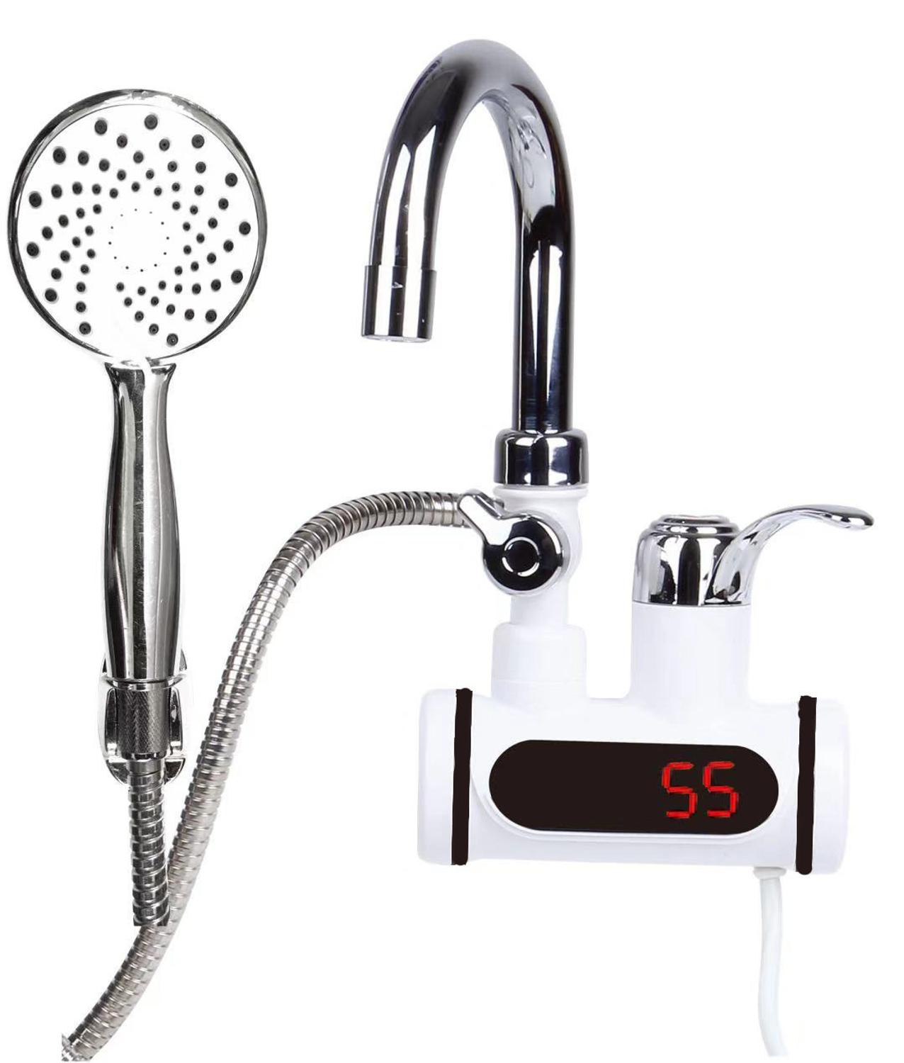 Safety Tankless Instant Electric Water Heater Temperature Display Water Heating Kitchen Water Heater Boiler with LED: Red