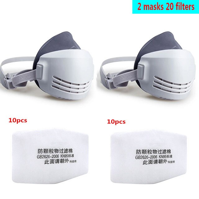 20Pcs Filter Stofmasker Masker Half Gezicht Stofmasker Anti Industriële Building Stof Haze Veiligheid Gas Masker: 2 mask 20 filters