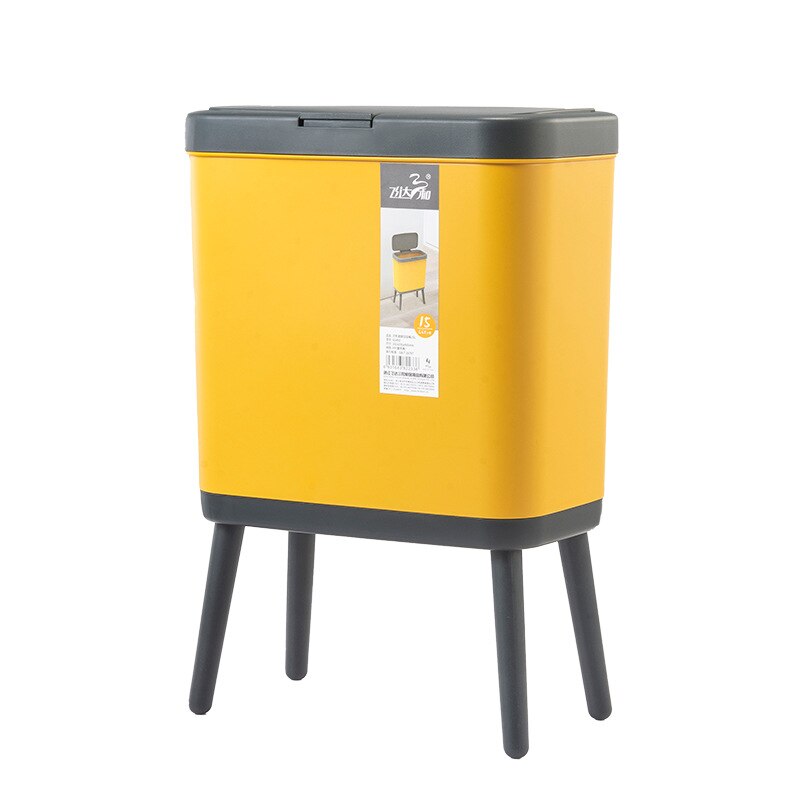 High Foot Big Capacity Trash Can Plastic Garbage Container with Press Top Lid Slim Rectangular Waste Bin for Kitchen Bathroom: YELLOW