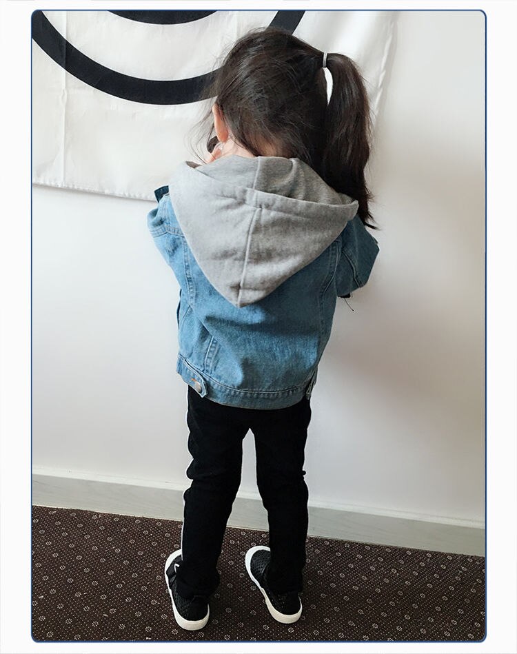 Ropa de primavera para niños y niñas, abrigo de tela vaquera para bebés, chaqueta con capucha Coreana de manga larga