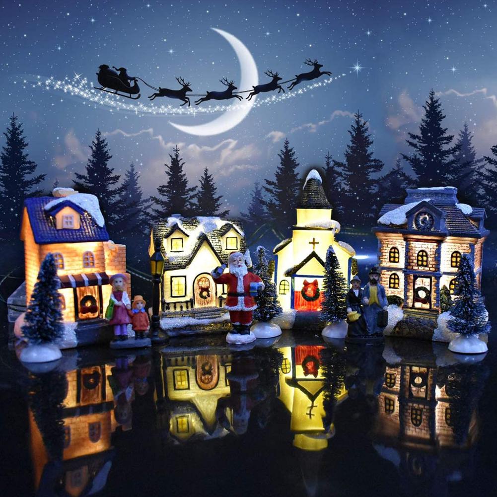 Christmas Decorations Lighthouse Christmas Scene Village Houses Town With Warm White Dream European Style Snow House Kids 1