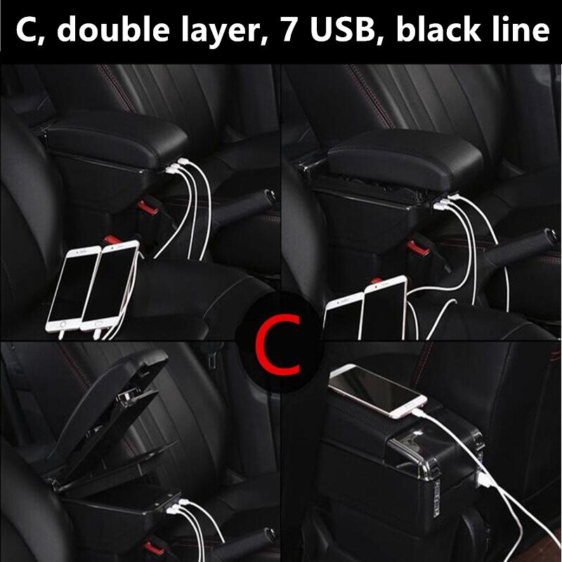 For Nissan Note e-Power armrest box central Store content box accessories With USB interface: C black black line
