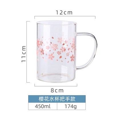 Tasse transparente à fleurs de cerisier, rose, café au lait, verre Sakura résistant à la chaleur, sous-verre Kawaii: D