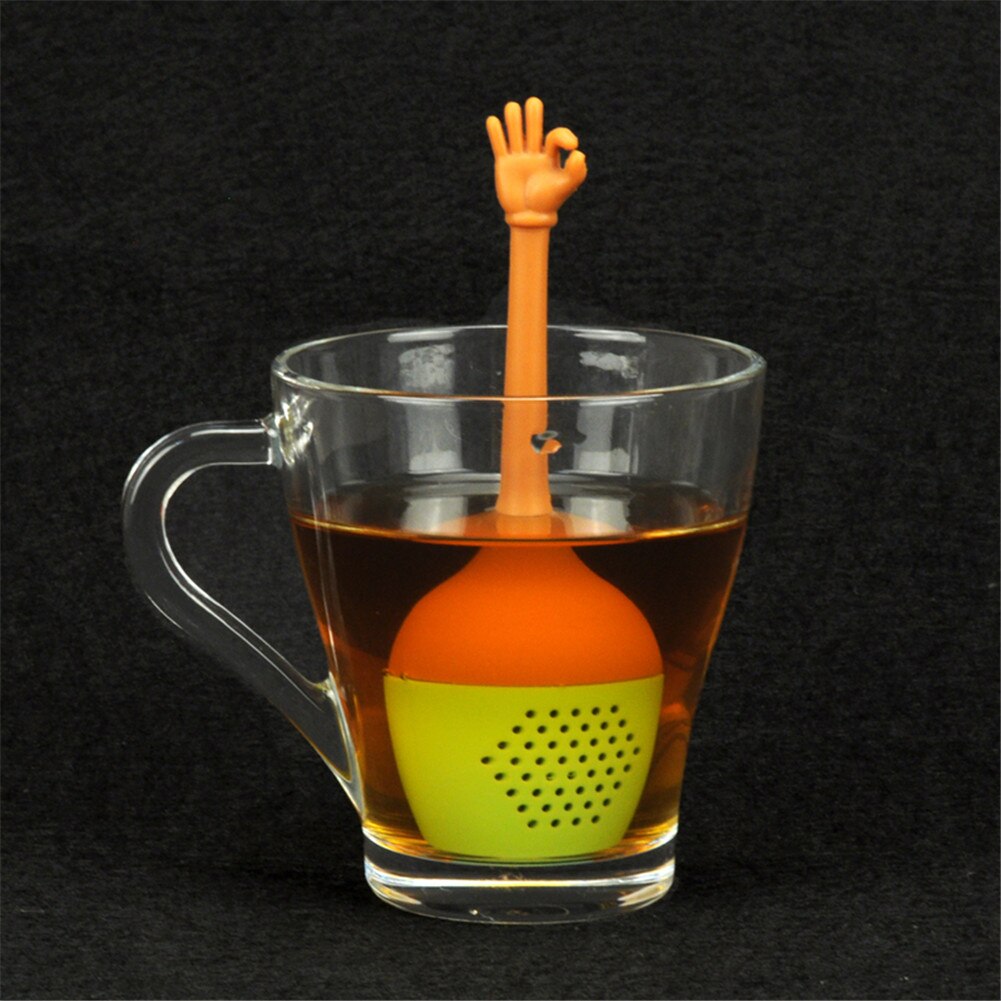 Herbruikbare Siliconen Thee-ei Hand Signaal Shaped Grappig Kruidenthee Bag Herbruikbare Koffie Filter Diffuser Zeef Thee Accessoires