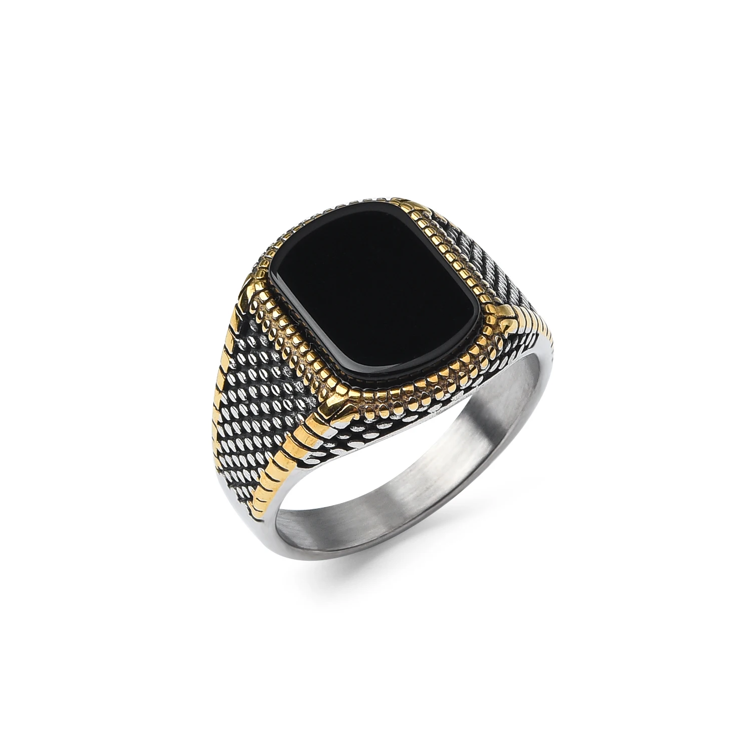 Herren hochwertige 316l edelstahl onyx vergoldete ringe klassiske modetrend schmuck produkt: 9 / Sort