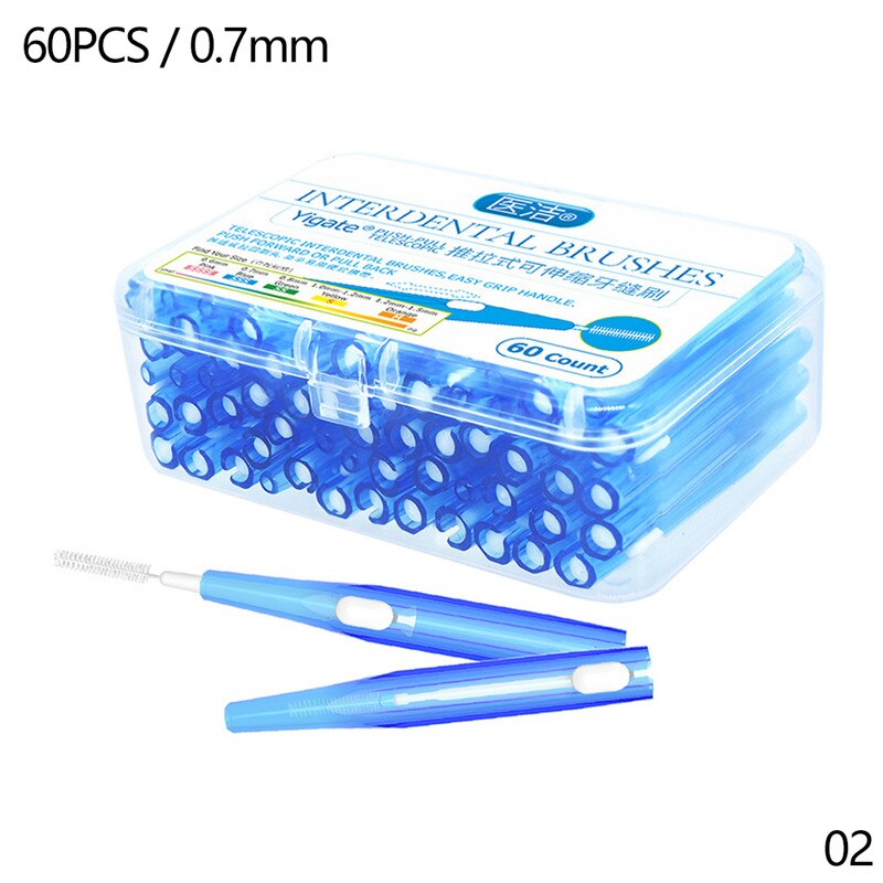 60Pcs 0.6-1.5Mm Rager Schoonmaken Tussen Tanden Push-Pull Escova Verwijdert Voedsel En Plaque Beter tanden Mondhygiëne Tool: 02