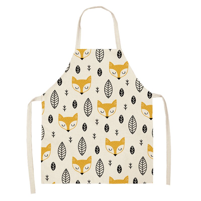 Kawaii Vos Gedrukt Mouwloze Schorten Keuken Volwassen Vrouwen Katoen Linnen Dier Overgooier Thuis Koken Bakken Taille Bib 53*65cm: WQL0159-11