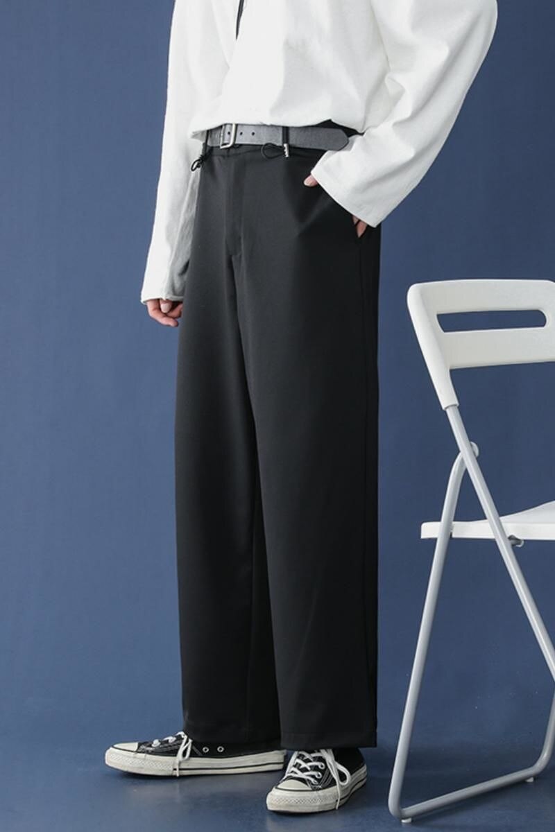 Pantalon de costume noir et gris Caramel pour hommes, ample, droit, jambes larges, , solide, décontracté, facile à assortir, printemps été