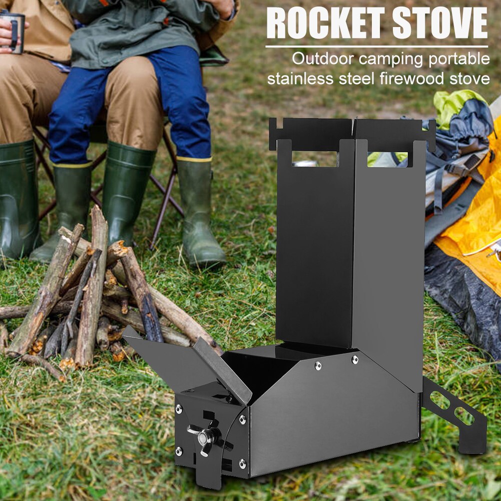 Outdoor Camp Stainless Steel Wood Stoves Hiking Rocket Stove Backpacking Picnic Camping Hiking Rocket Stove Cooking Furnace