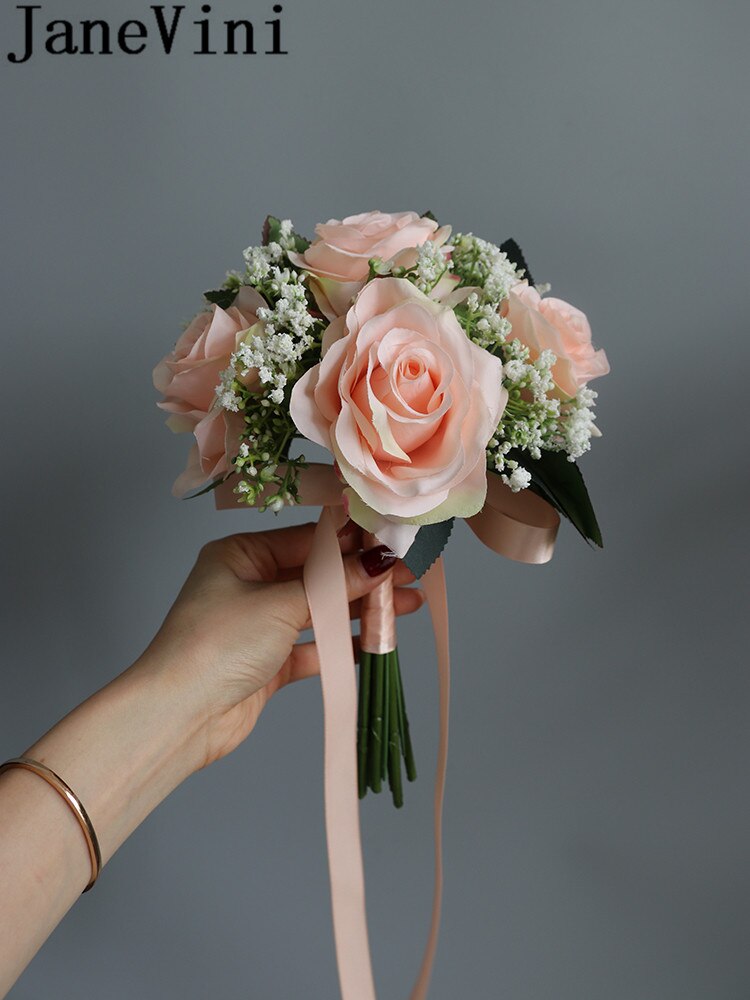 Janevini kunstbloemenmeisjesboeket wit roze blauw roos zijden bruidsmeisjes bruidshandbloemen rood klein bruidsboeket