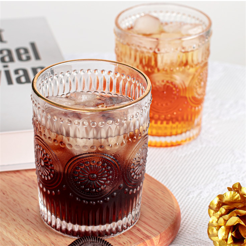 400ml Transparent Glass Water Cup Household Simple Fresh Style Wine Glass Retro Carved Drinking Juice Milk Coffee Beer Glass Cup