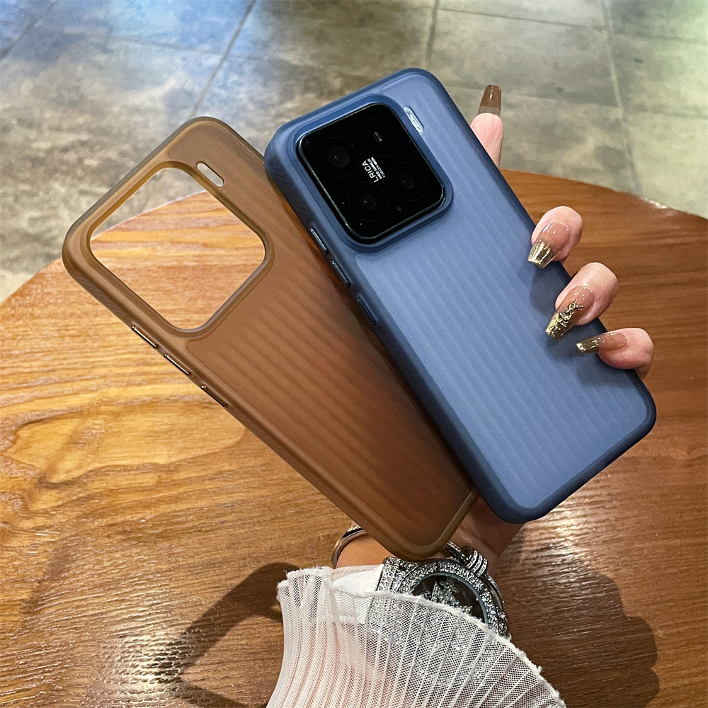 Luxe Gegolfd Patroon Matte Harde Telefoon Case Voor Xiaomi Mi 15 Pro 13 14 Pro Anti-vingerafdruk Clear Shockproof bumper PC Cover