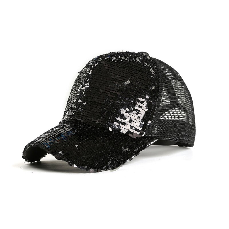 Dames Zonnehoed Sequin Mesh Verstelbare Ademend Baseball Cap Voor De Zomer BMF88: Black