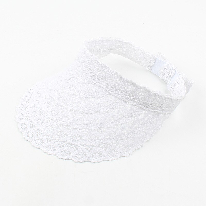 Kant Stro Zonneklep Hoed Anti Uv Brede Rand Piekte Cap Ademend Hollow Top Zomer Hoeden Opvouwbare Zonnebrandcrème Caps Vrouwen meisjes: White