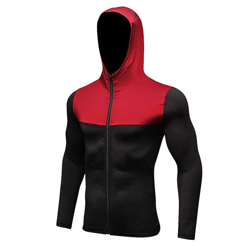 Quick Dry Running Jacket for Man Training Fitness Hoodies Sportswear for Gym Long Sleeve Zipper Jacket Running Coat: Red / L