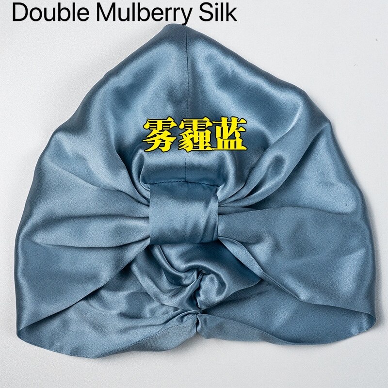100% puro seda amoreira elástica noite boné amoreira seda envoltório de cabelo dormir gorro para mulher 19 momme sleeping cap único/duplo: Dark blue 02