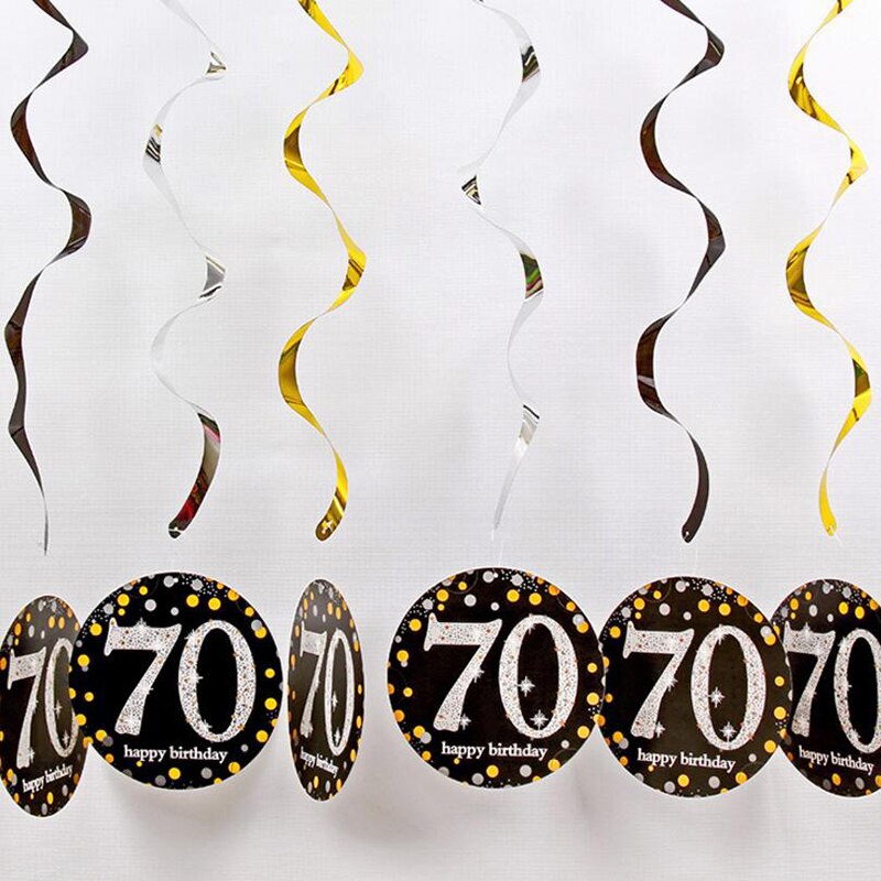 6pcs/set PVC Spiral Happy Birthday Swirl 18 21 30 40 50 60 70 Years Old Hanging Birthday Party Decorations Colored Ribbon: 70-yellow