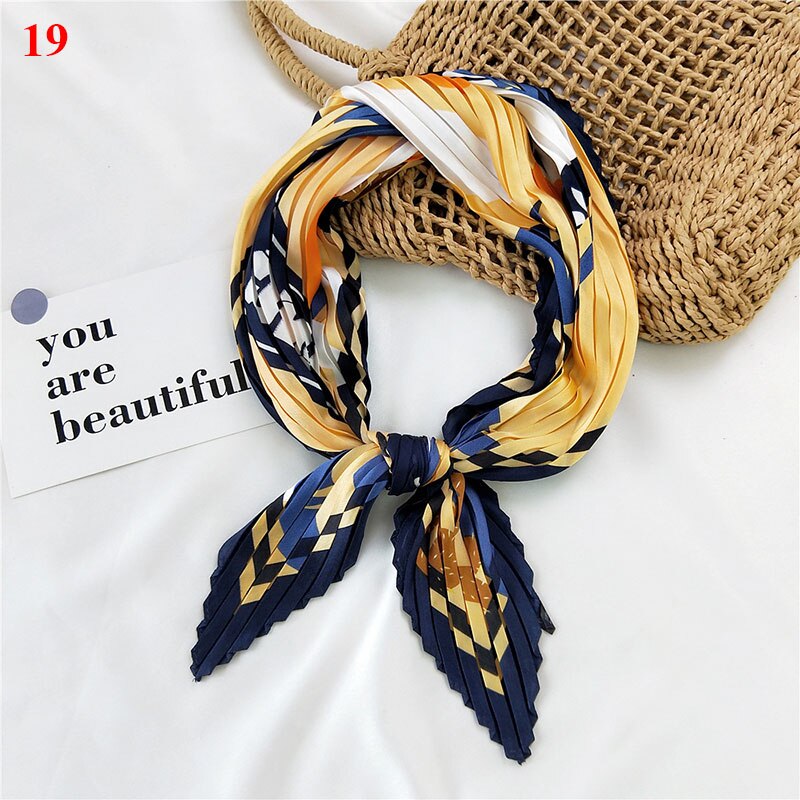 70*70cm Wrinkle Small Silk Scarf For Women Chiffon Square Scarf Fold Scarf Floral Striped Printed Women Office Scarves Foulard: 19