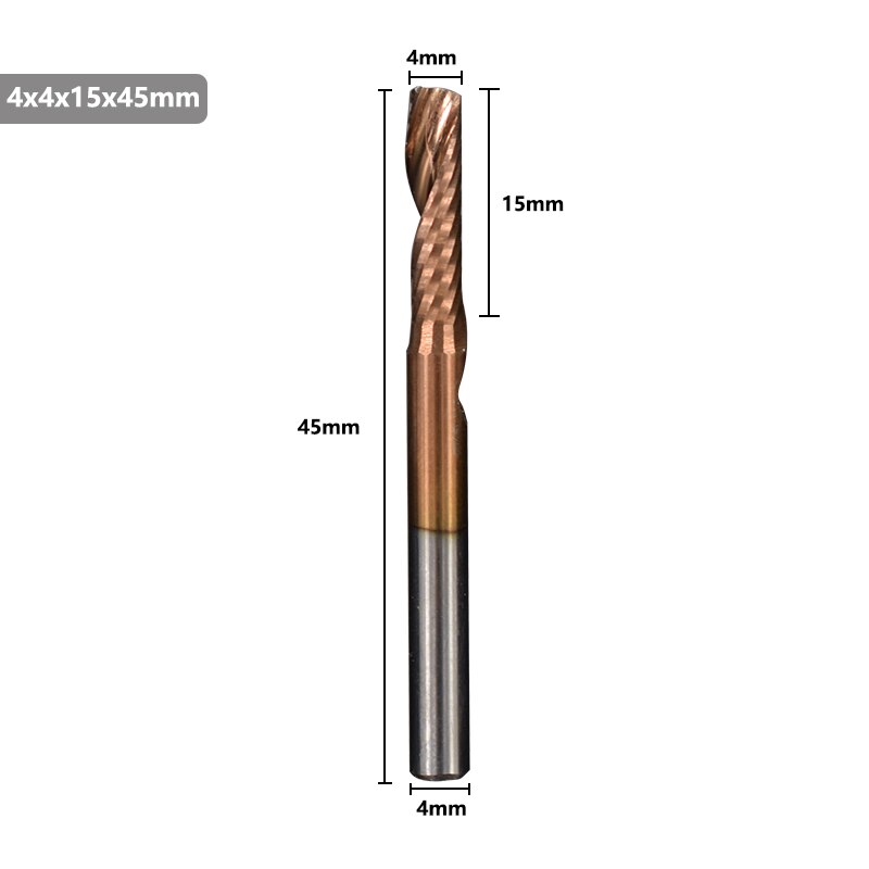Xcan aluminium skærende endefræser 4 6 8mm skaft enkelt fløjte ticn coating cnc fræser hårdmetal fræser: 4 x 15