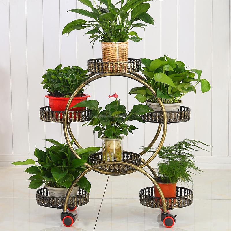 Soportes portátiles de flores con ruedas, soporte de Metal para plantas, organizador de habitación creativa, estante de almacenamiento grande, estante flotante para decoración interior: 2