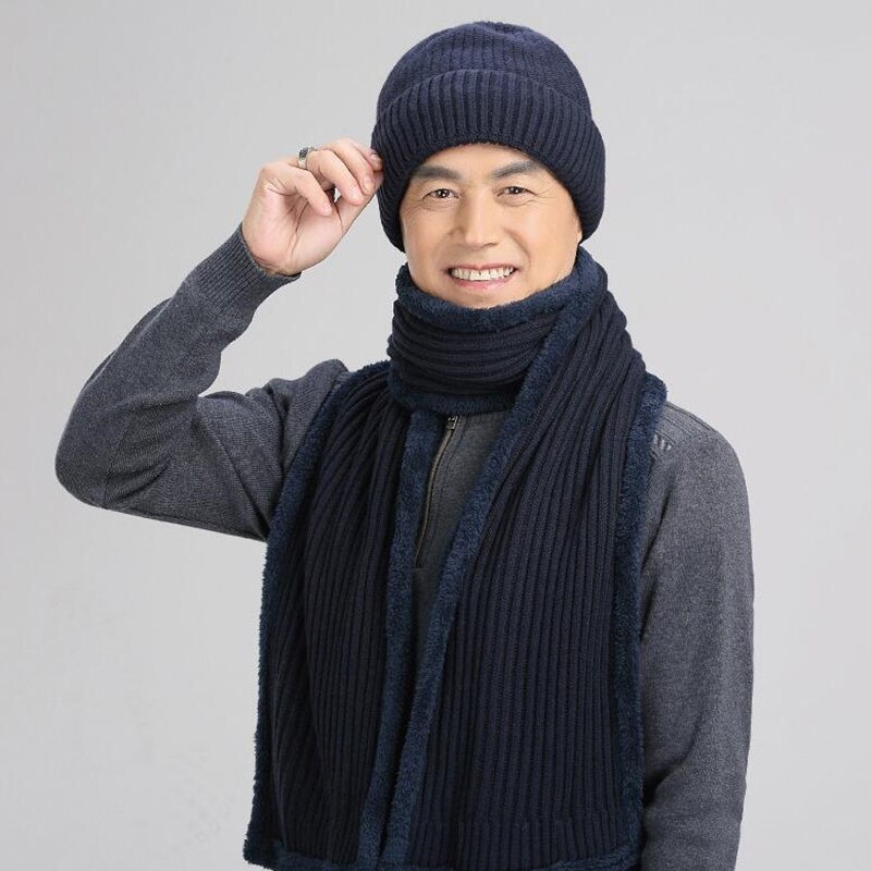 Hiver hommes casquette d'âge moyen papa personnes âgées grand-père tricoté laine chapeau mâle extérieur loisirs Plus velours chapeaux doux écharpe ensemble H7145