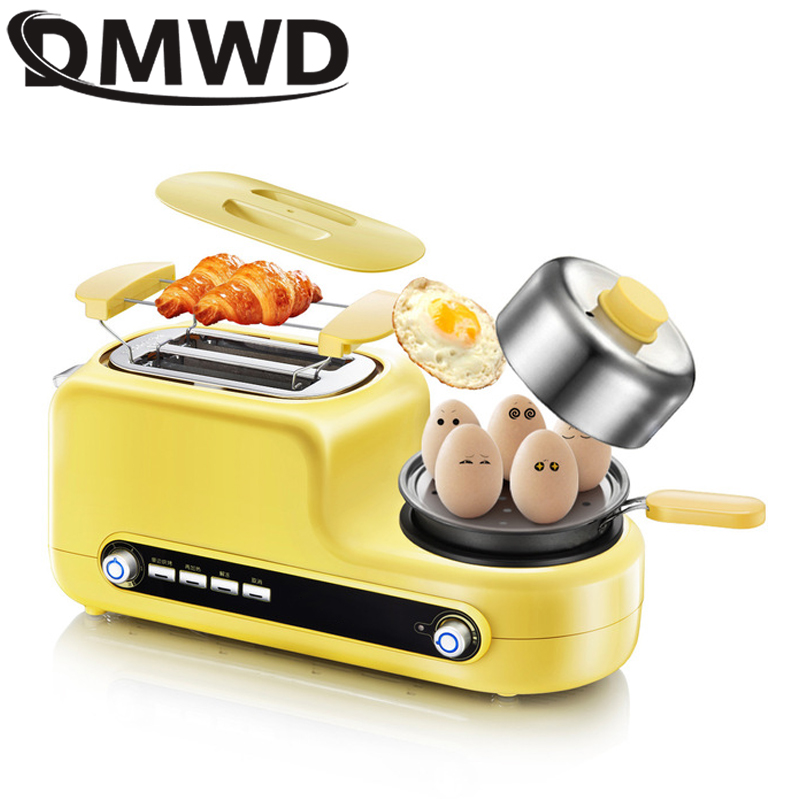 Stainless Steel Electric Toaster Household Portable Breakfast Machine Automatic Bread Baking Maker Fried Eggs Boiler Frying Pan: Yello