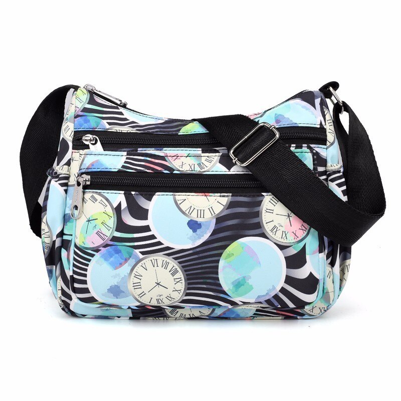 Imperméable à l'eau en Nylon femmes sacs de messager sac à main fourre-tout fleur bandoulière Bolsas embrayage voyage épaule Feminina Bolsos Mujer: clock