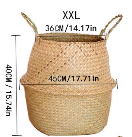 Straw Foldable Hanging Rattan Flower Basket Handmade Wicker Plant Pot Planter Modern Flowerpot Home Decorative: XXL