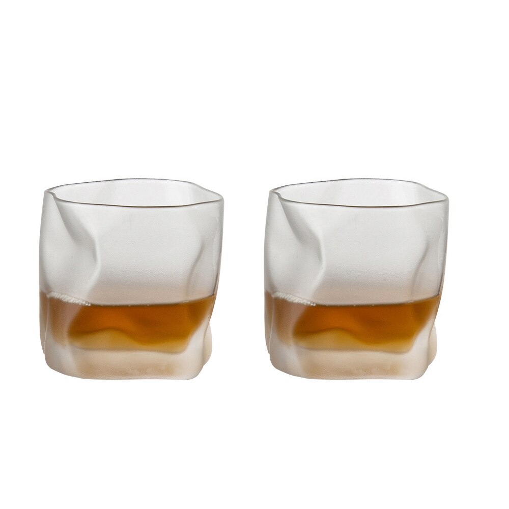 Irregular Shape Whiskey Glasses Artwork Wrinkle Whiskey Cognac Brandy Snifters Cup XO Tumbler Crystal Whiskey Glasses: 2pcs 04