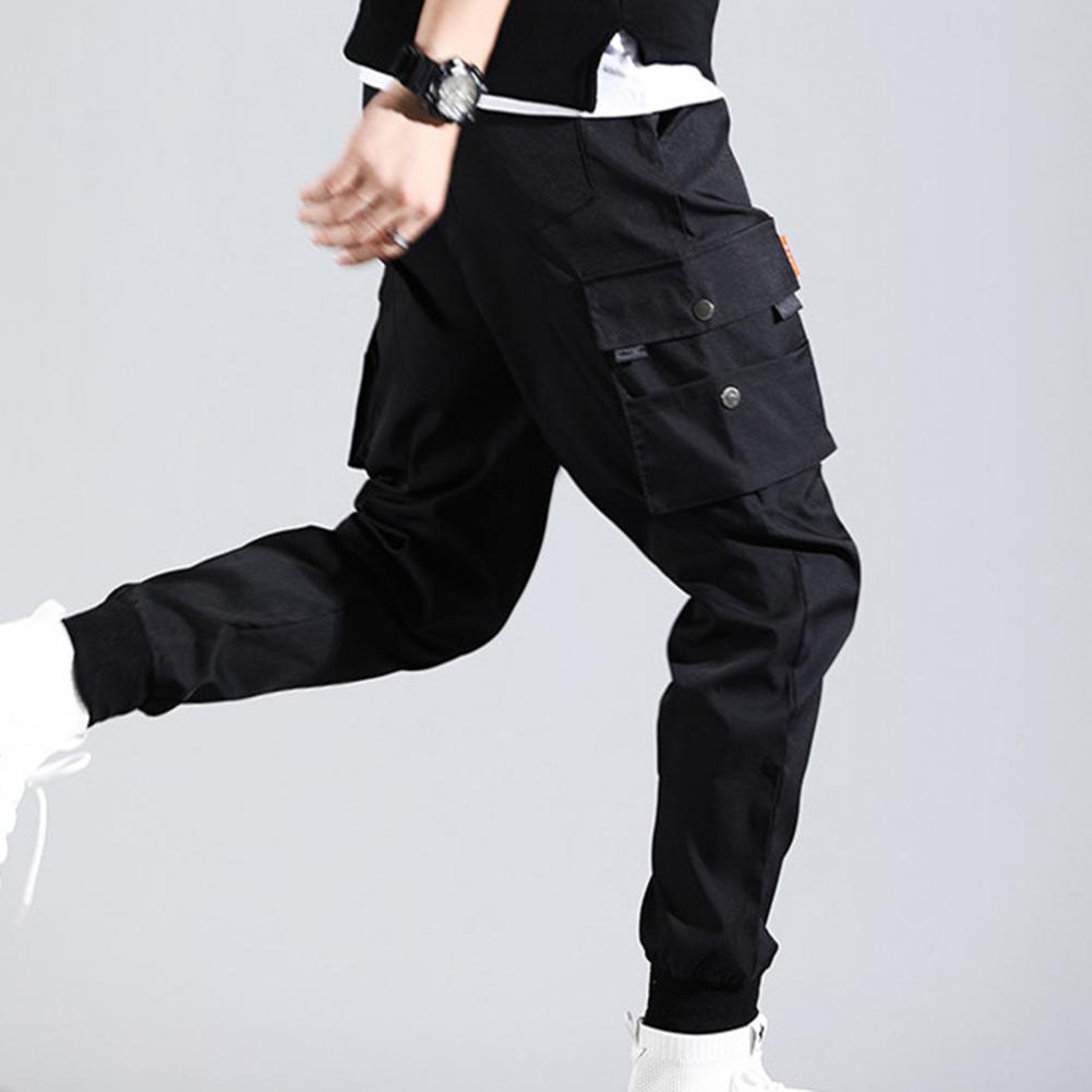 Men Drawstring Strap Elastic Waist Pants Solid Color Thin Male Men Beam Feet Cargo Pants for Daily Life