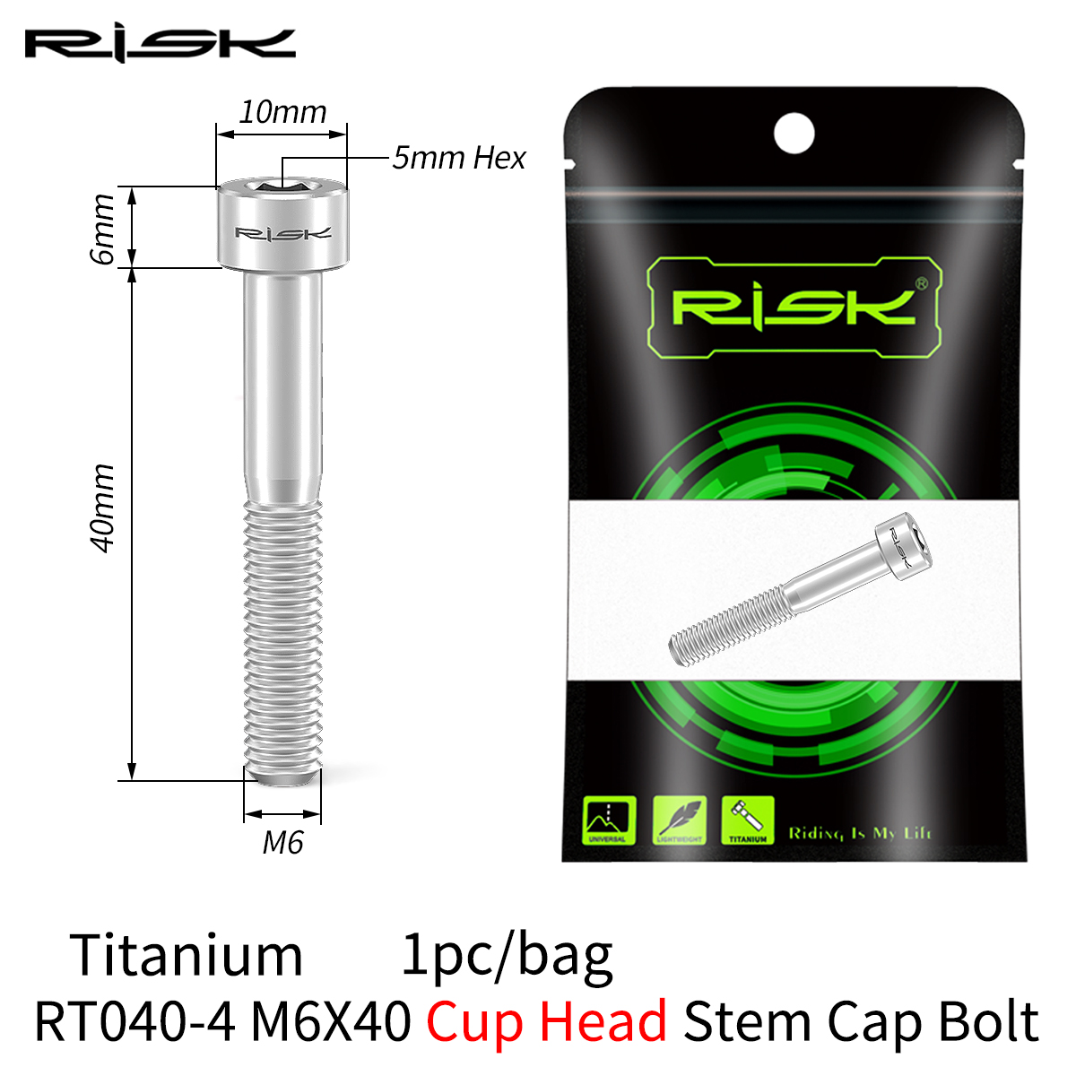 RISK 1PCS M6x30 M6x35 M6x40 M6x50mm Bicycle Headset Bolts Titanium Stem Cap Screws for Mountain MTB Road Bike M6*30/35/40/50mm: Orange