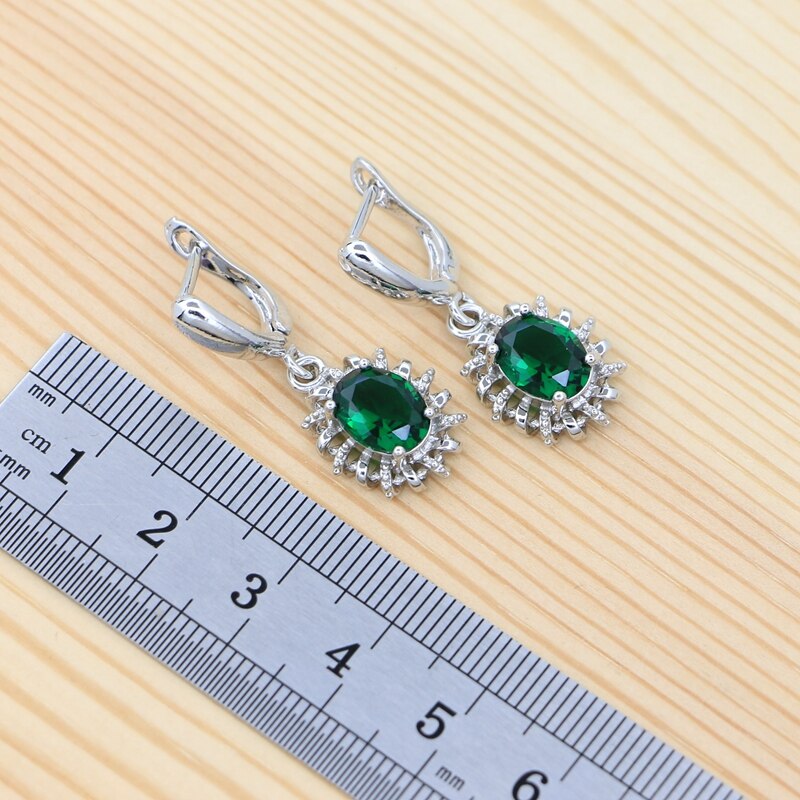 925 Sterling Silber Ohrringe Offenen Ring Halskette Anhänger Grün Zirkonia Zubehör Ethnischen Stil Schmuck Bausatz