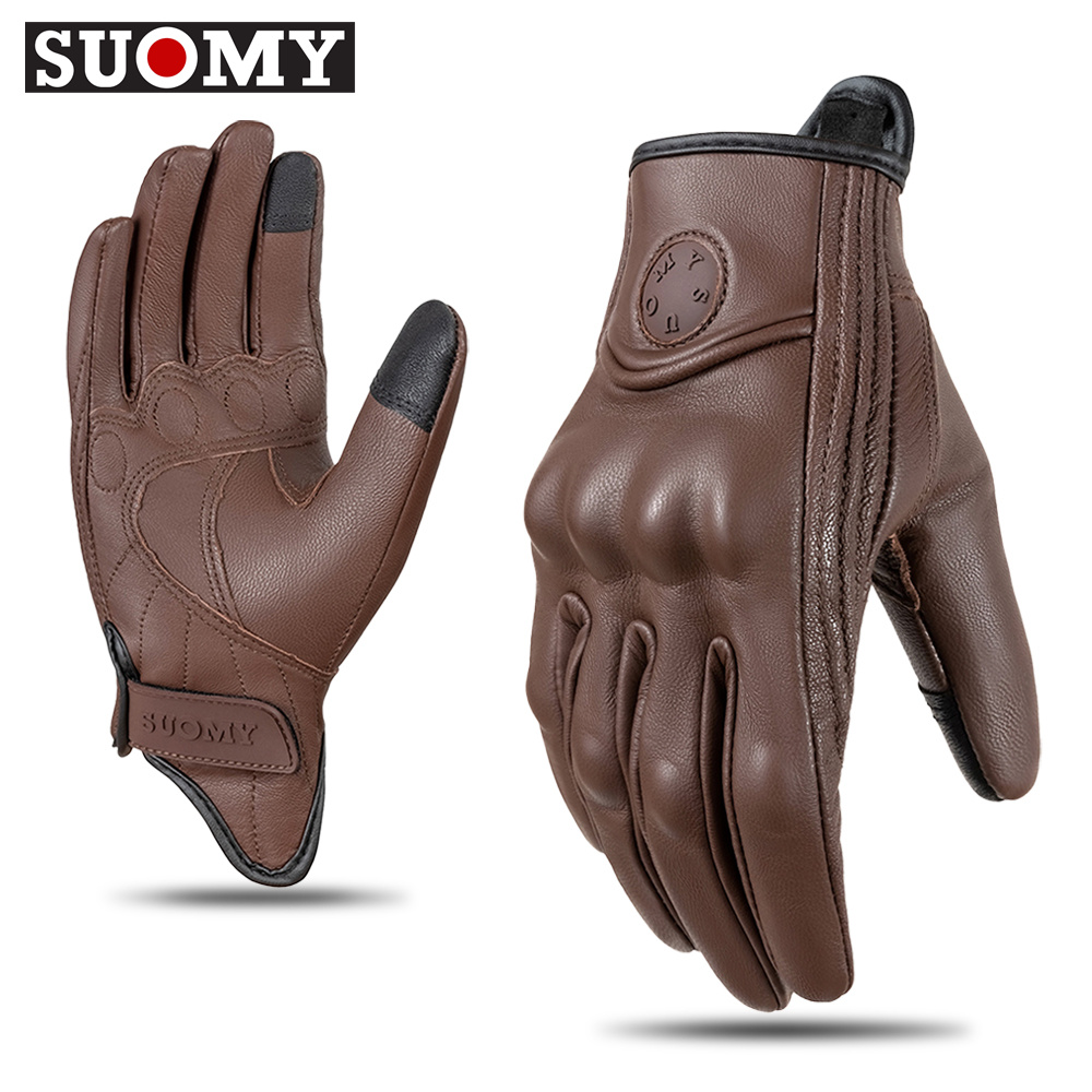 Retro Gelbe Leder Motorradhandschuhe Wasserdicht Touchscreen Racing Reiten Biker Handschuhe guantes Motocross Motorradausrüstung: Black / XL