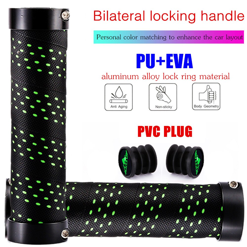 MOTSUV-Puños de manillar de bicicleta, con bloqueo Bilateral, de EVA + PU + anillo de aleación, cómodo de bloquear, empuñaduras de absorción de impacto: Green