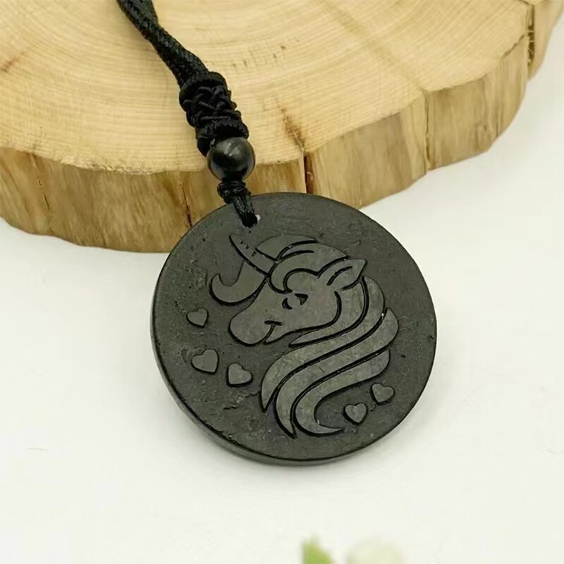 Russische Natuurlijke Authentieke Shungite Hanger Steen Emf Neutraliserend Shungite Ketting Sieraden Anti Stralingsbescherming 5G Blocker: Unicorn