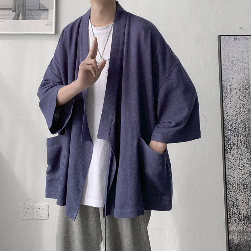 Mannen Kimono Vest Japanse Stijl Samurai Vintage Effen Kleur Losse Dunne Leisure Katoen Linnen Haori Tops Streetwear