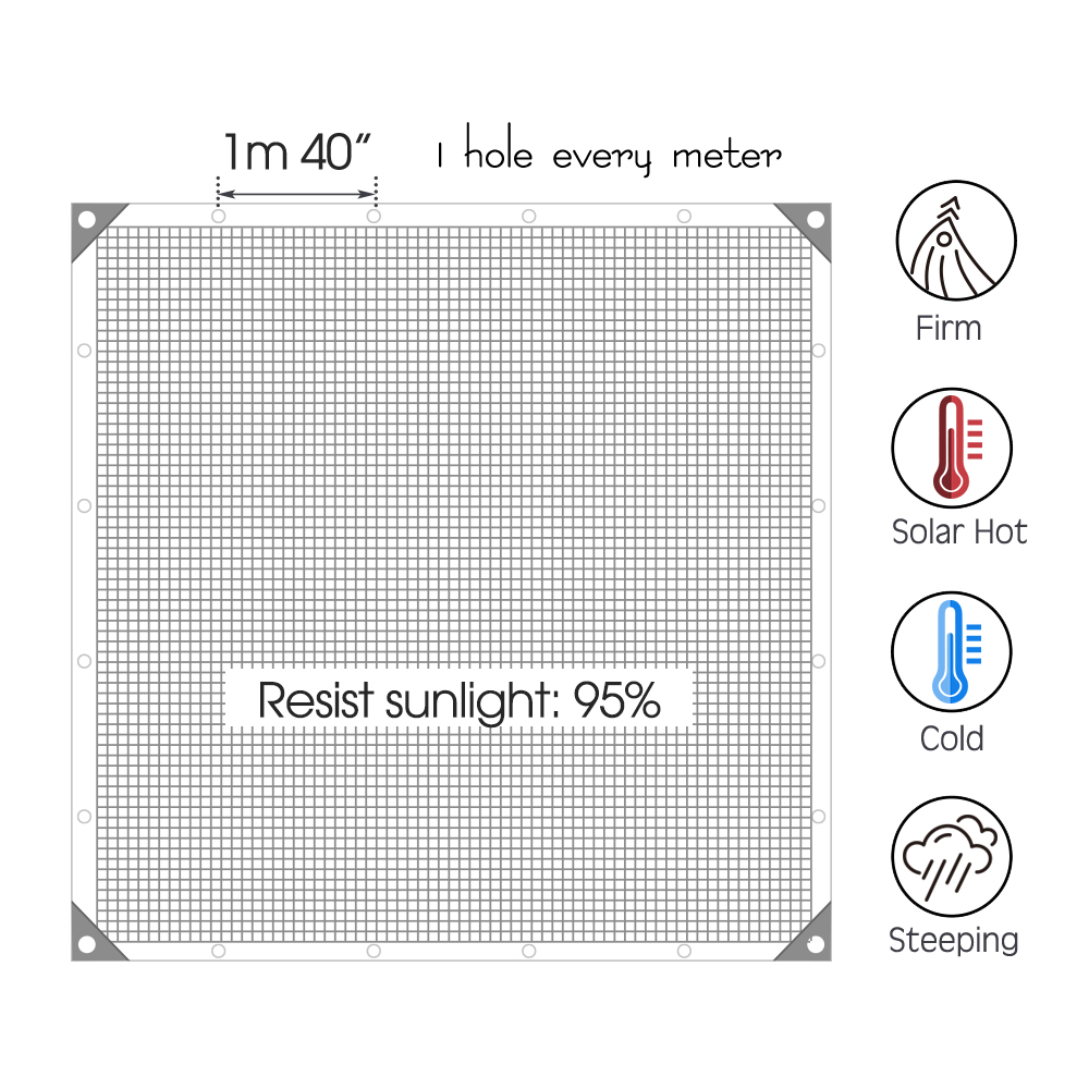 95% Shading Rate Anti-UV HDPE Garden Shade Cloth with Grommets Sun Shade Fabric for Building Shelter Gazebo Pergola Privacy Mesh