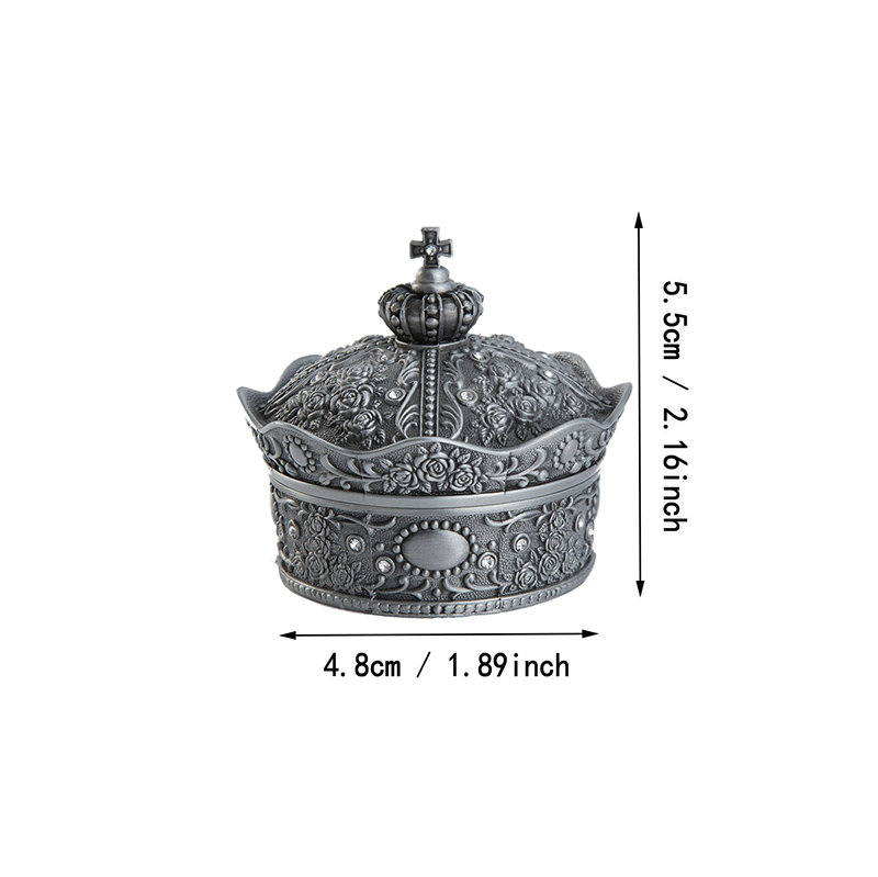 Caja de joyería de Metal con forma de corona, arte de decoración Vintage para el hogar, flor Rosa tallada, organizador de cuentas, almacenamiento de , 4 tamaños: Castaño