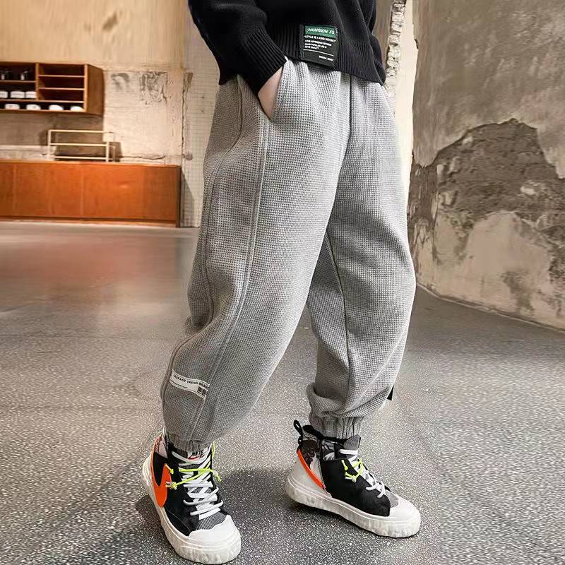 Boy Pants Children's Spring Autumn Letter Embossing Textured Knit Ankle-Tied Trousers Kids Clothing Child Pants Boys